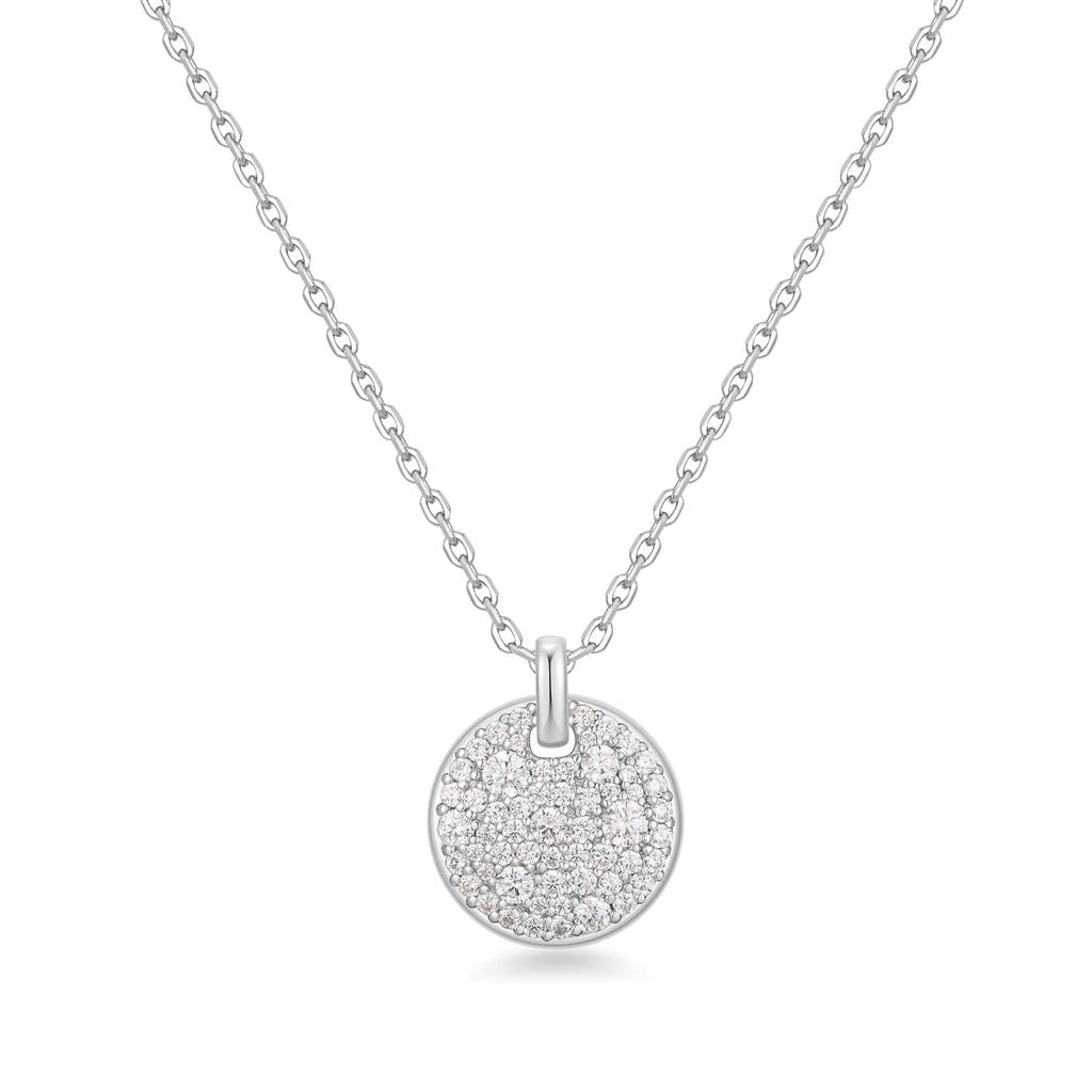 Silver Large Pav� Disc Necklac