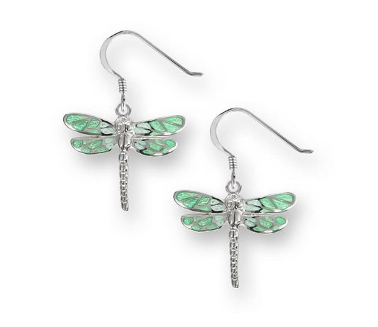 Green Dragonfly Enameled Earrings