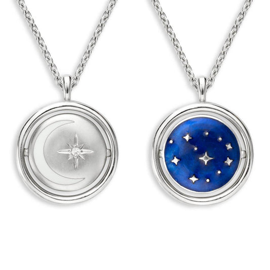 Enameled Blue Night And North Star Necklace