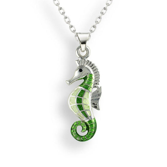Nicole Barr Enameled Green Seahorse Necklace