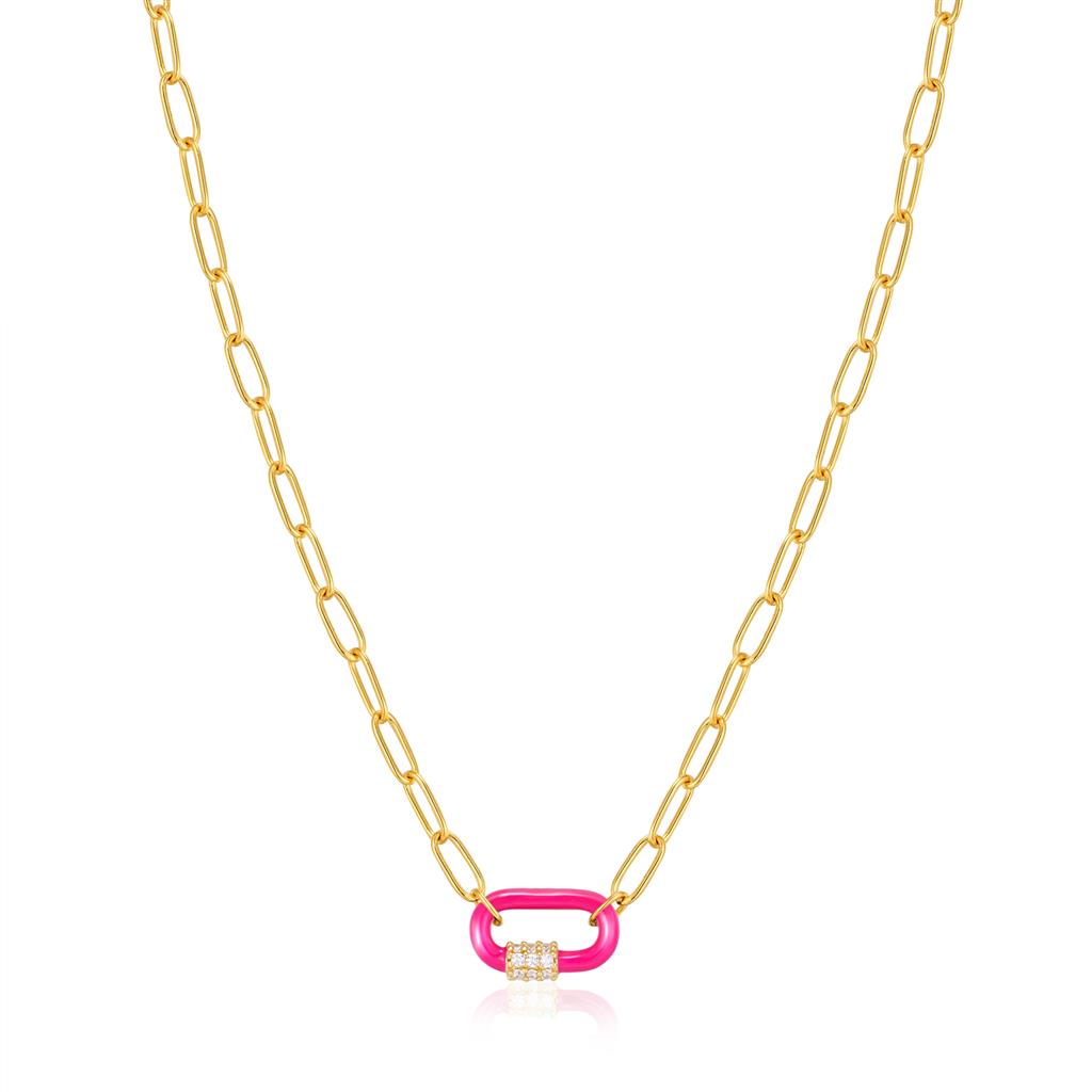 Neon Pink Enamel Carabiner Necklace