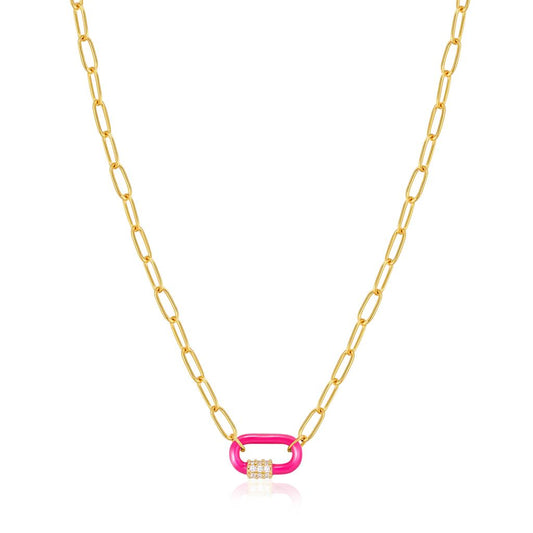 Neon Pink Enamel Carabiner Necklace