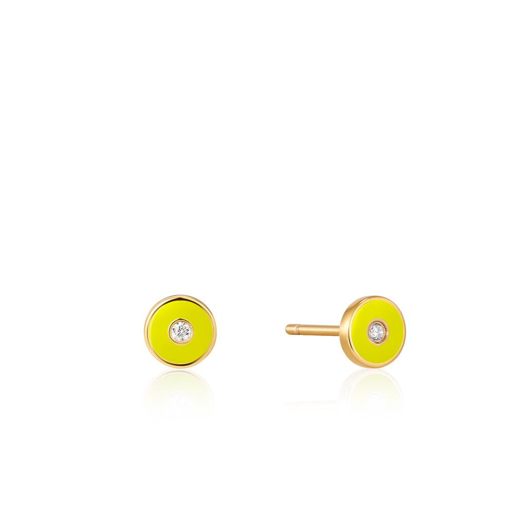 Neon Yellow Enamel Disc Stud Earrings