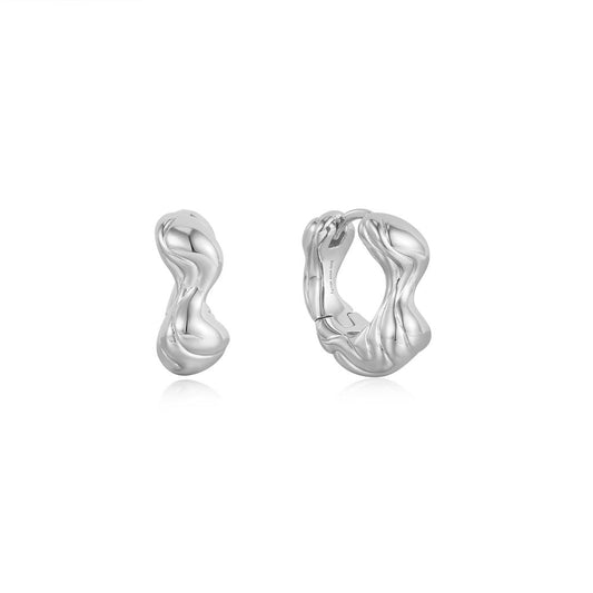 Silver Twisted Wave Thick Hoop Earrings