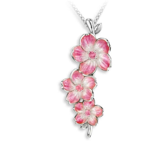 Pink Cherry Blossom Enameled Necklace