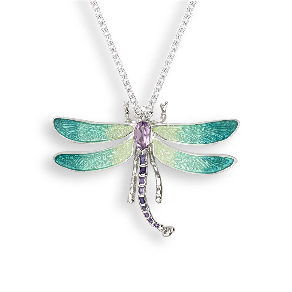 Green enameled and Amethyst Dragonfly Necklace