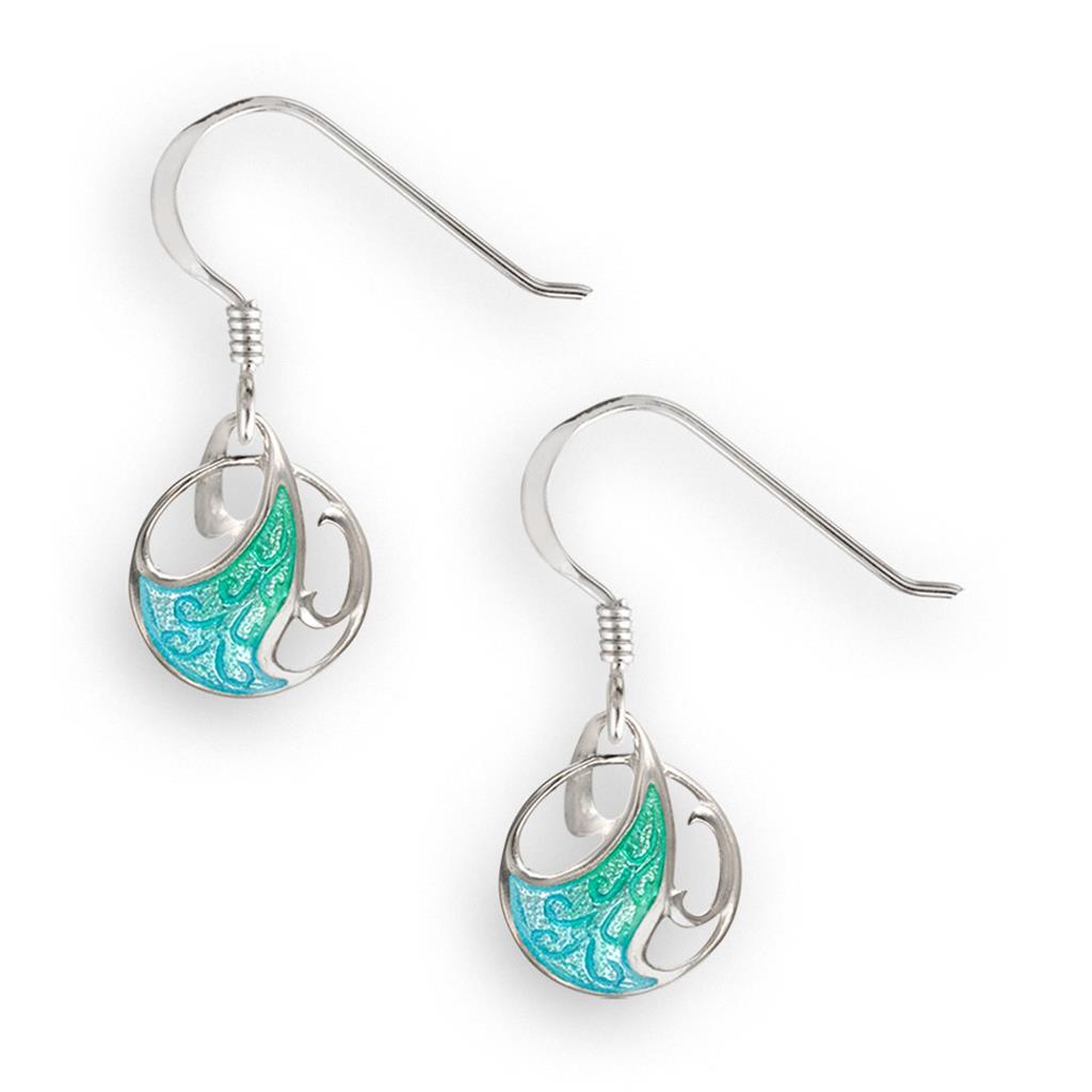 Green Art Nouveau Enameled Wave Earrings