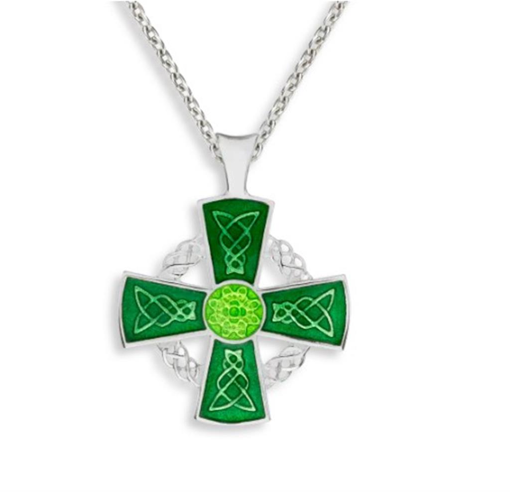 Green Enameled Celtic Cross