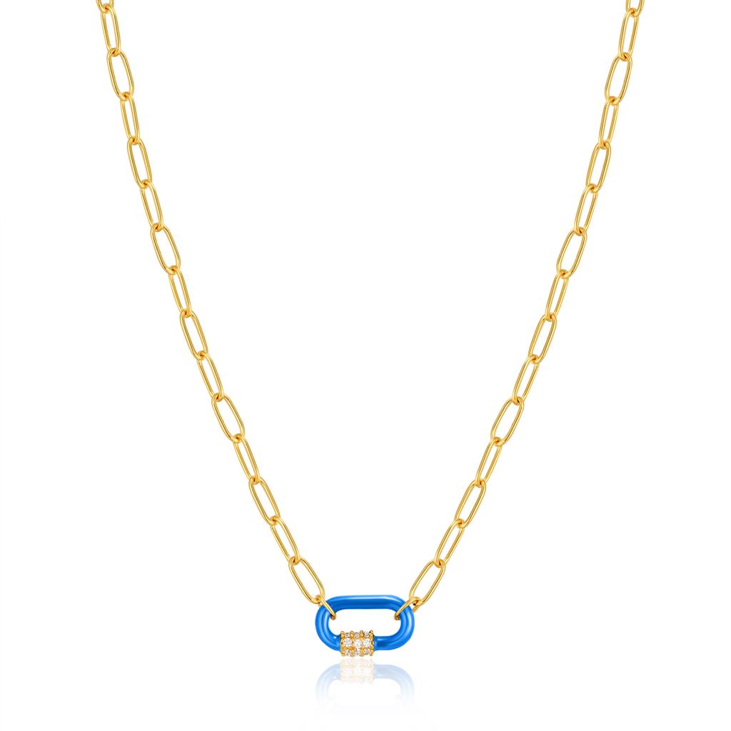 Neon Blue Enamel Carabiner Necklace