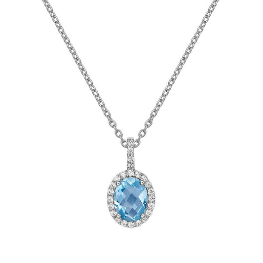 Genuine Blue Topaz Halo Necklace