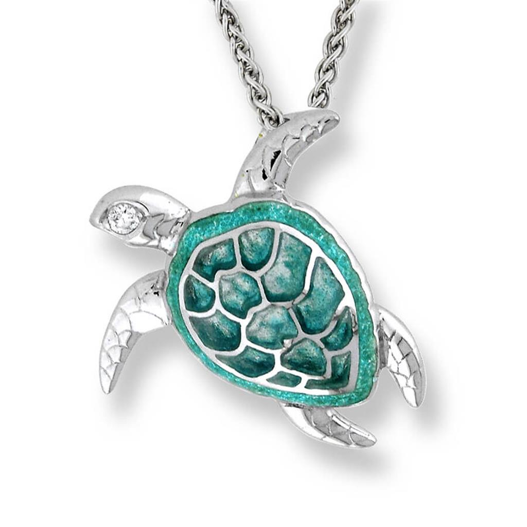 Sterling Silver Enameled Turtle Necklace