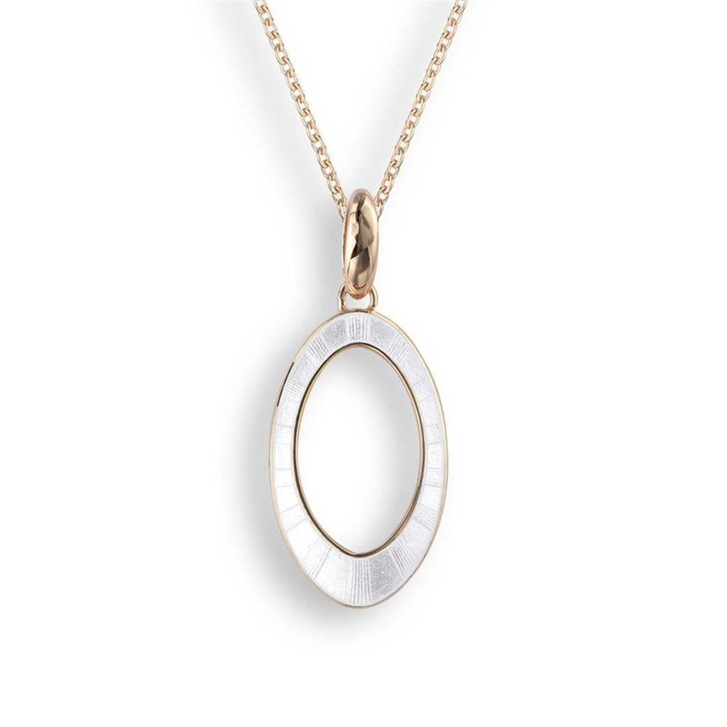 White Enameled Oval Rose Gold Plated Necklace