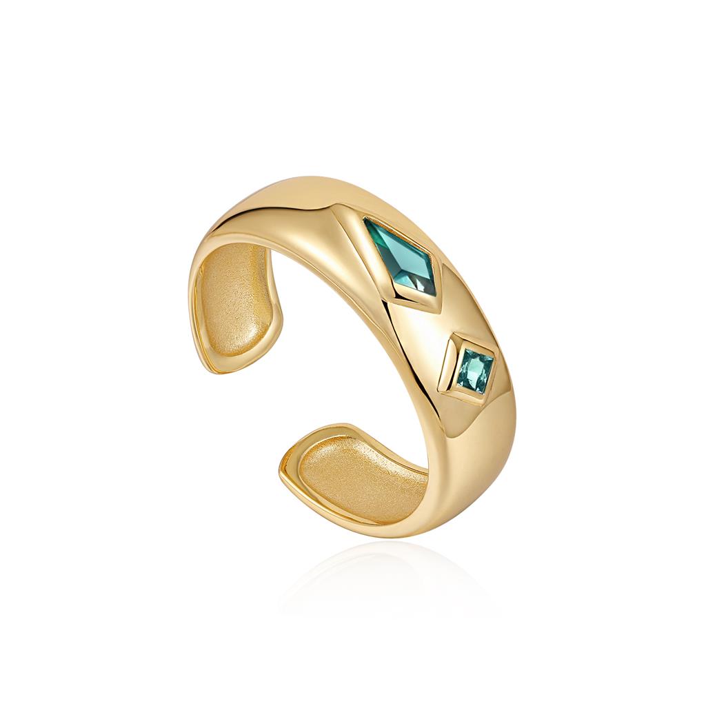 Teal Sparkle Emblem Thick Band Ring