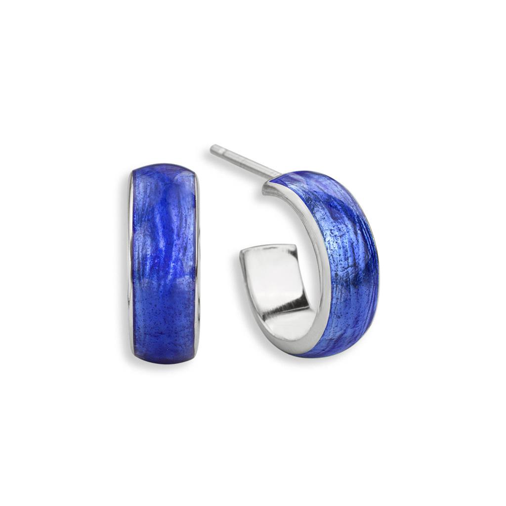 Enameled Blue Huggie Post Earrings