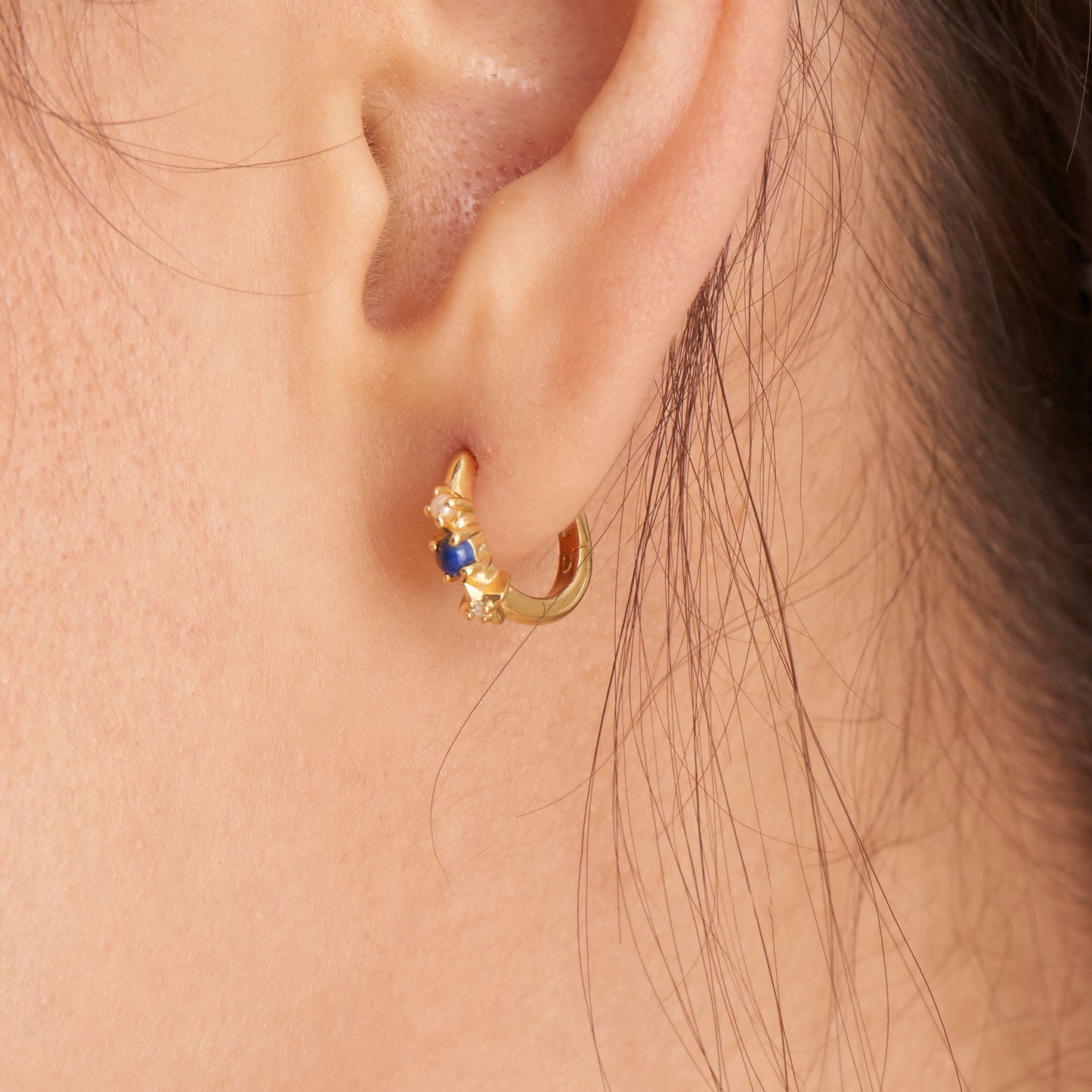 Lapis Star Huggie Hoop Earrings