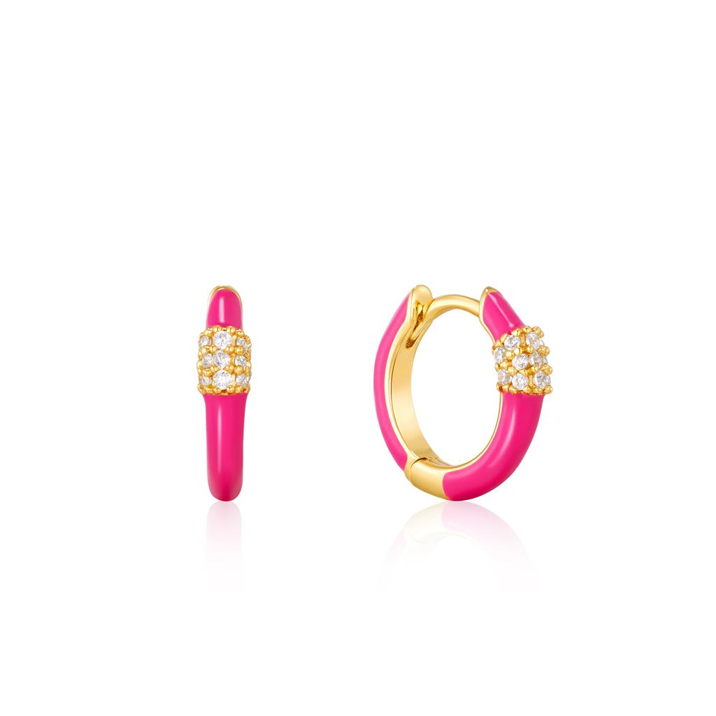 Neon Pink Enamel Carabiner Huggie Hoop Earrings