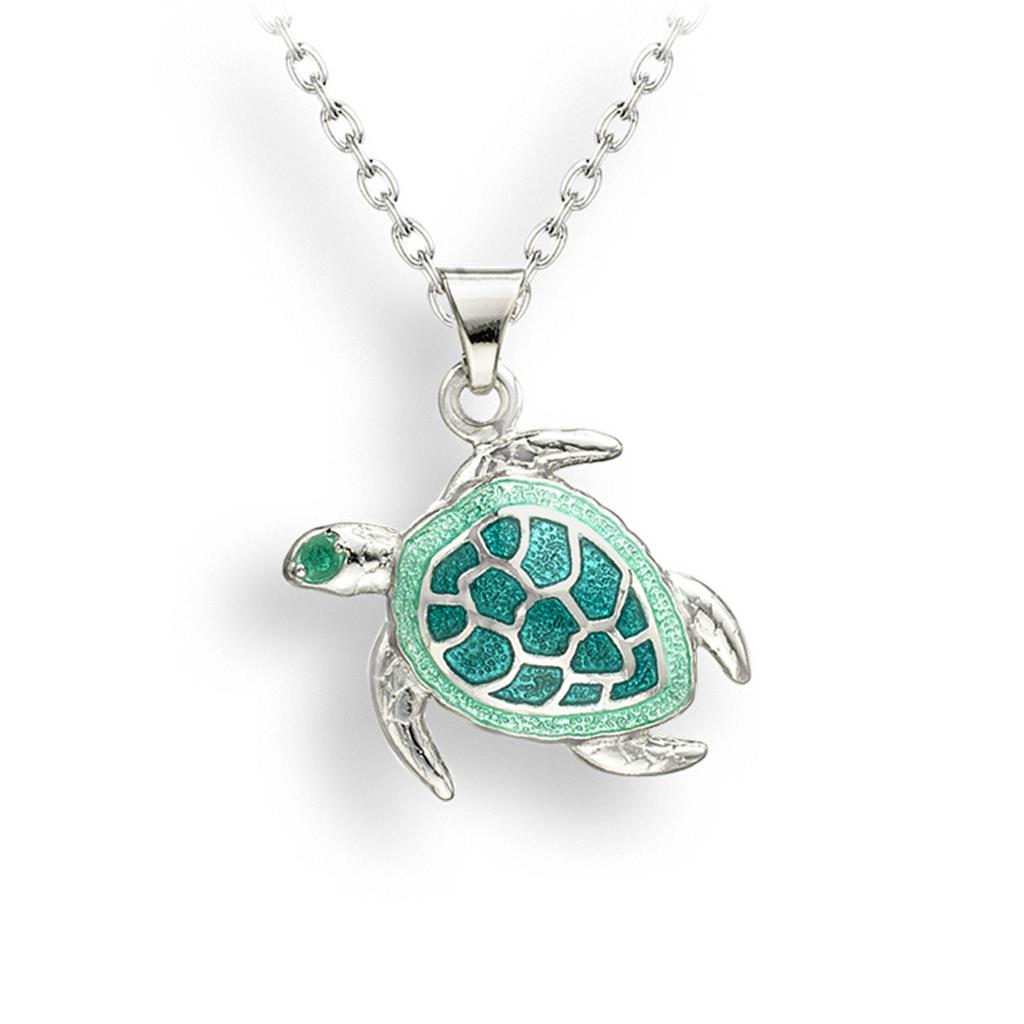 Green Turtle Necklace. Sterlin