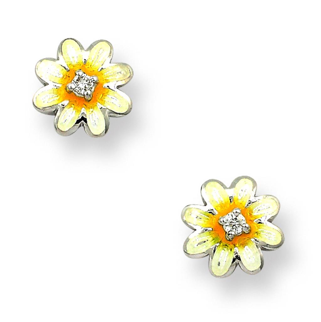 White Daisy Enameled Earrings