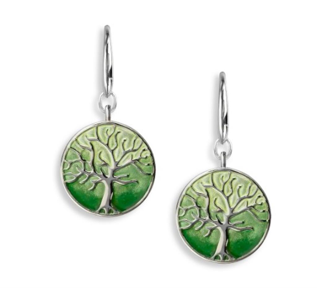 Green Enameled Tree of Life Earrings