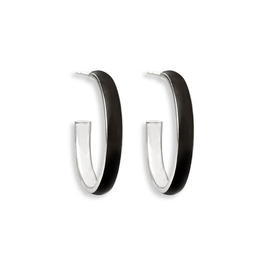 Enameled Black Hoop Earrings