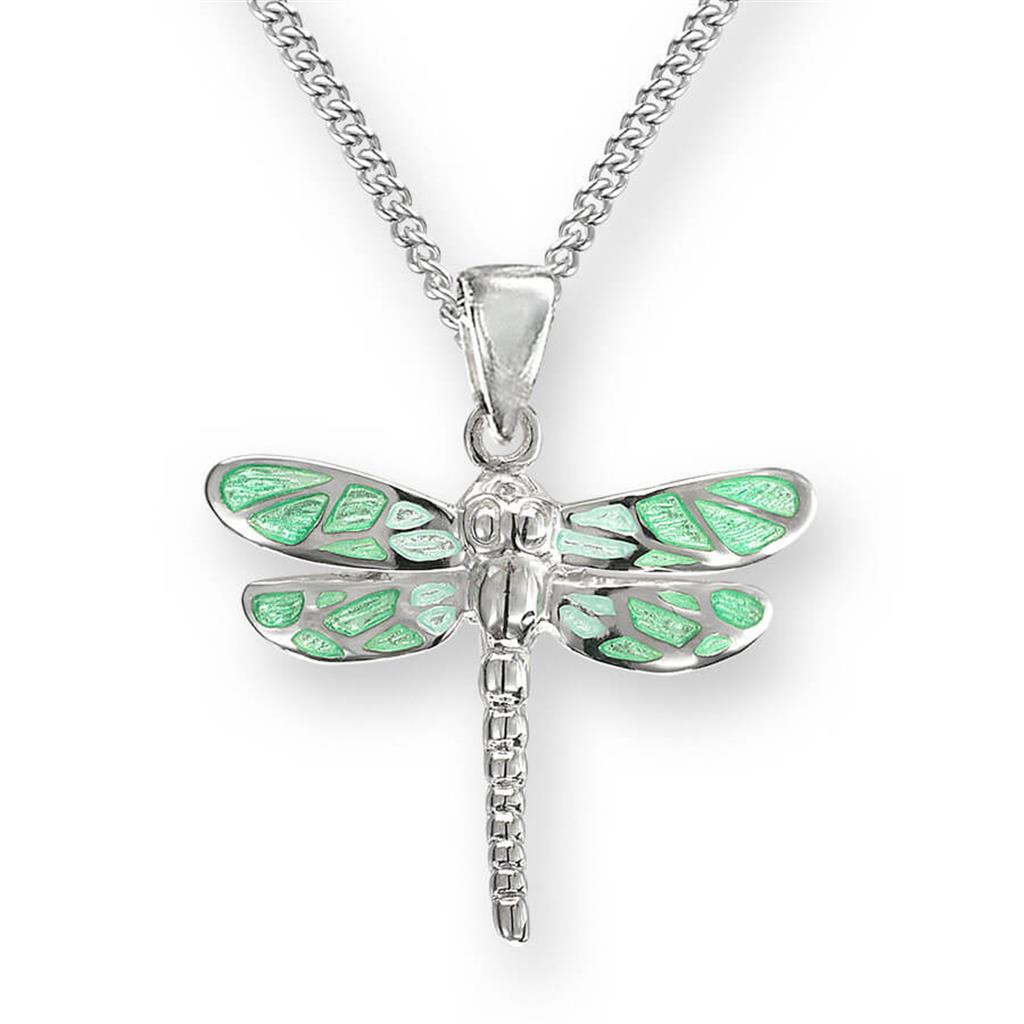 Green Dragonfly Enameled Necklace.