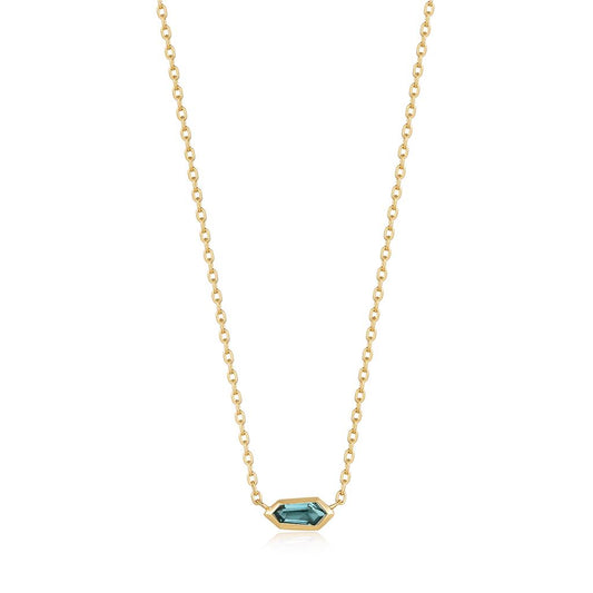 Teal Sparkle Emblem Chain Necklace