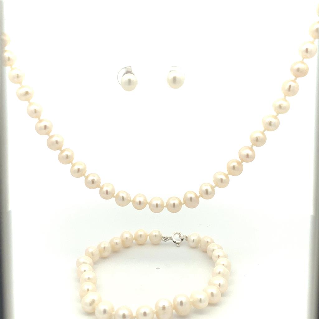 Silver Pearl Set, necklace ear