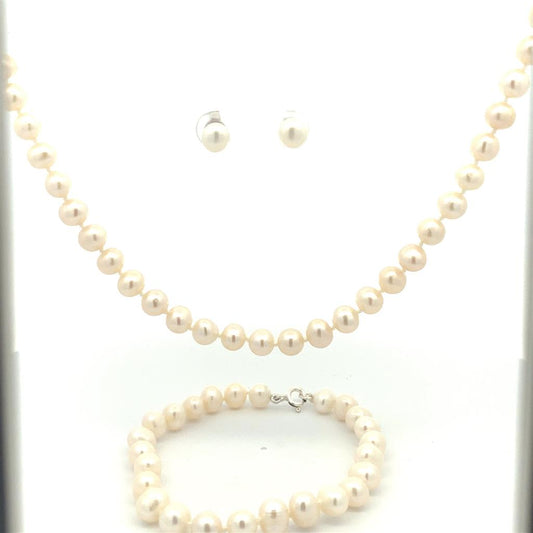 Silver Pearl Set, necklace ear