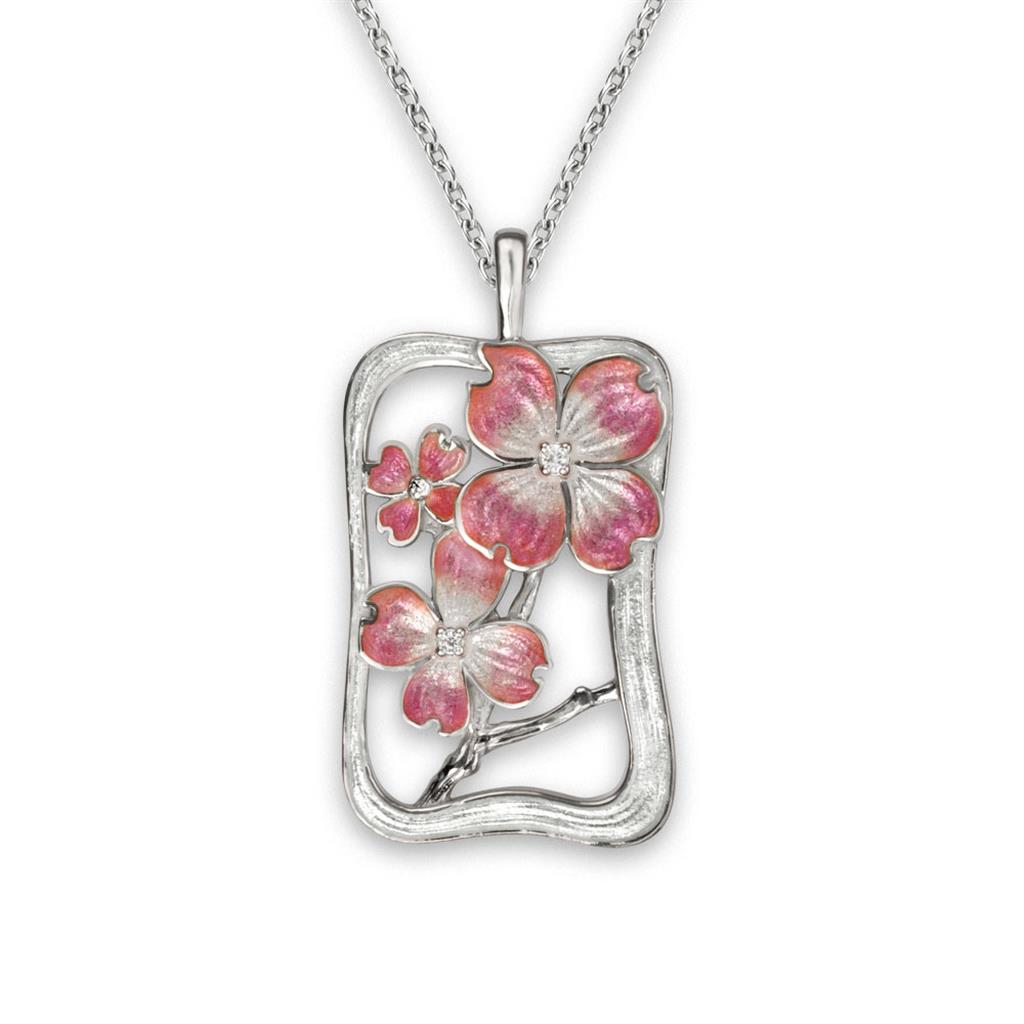 Pink Dogwood Enameled Necklace