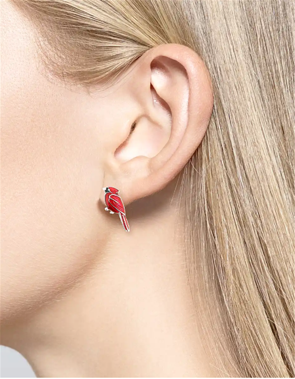 Red Cardinal Bird Enameled Earrings