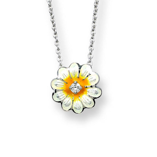 White Daisy Enameled Necklace.